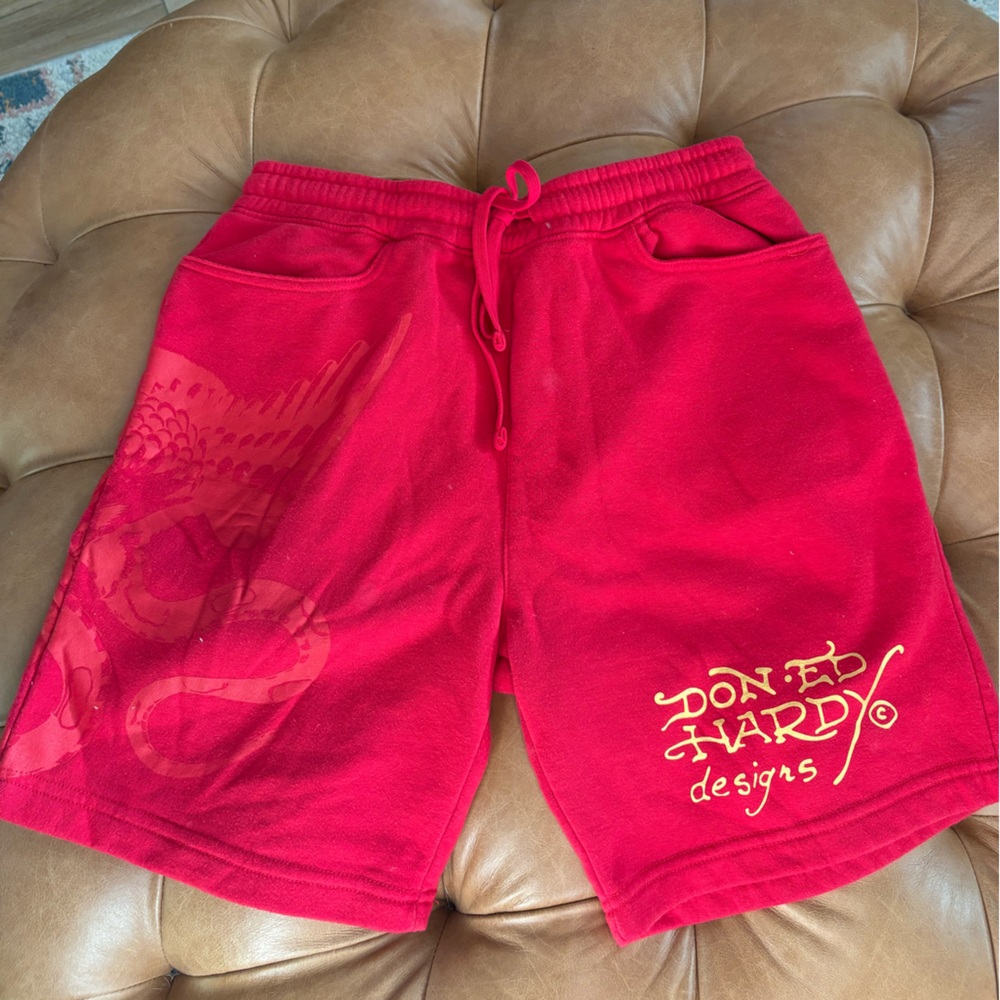 Ed Hardy sweat-shorts.